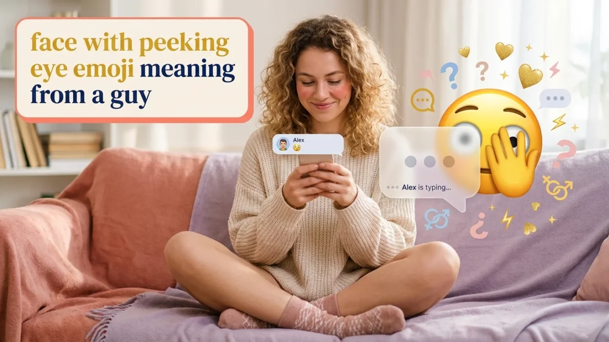 face with peeking eye emoji meaning from a guy